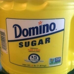 A yellow container of sugar is shown.