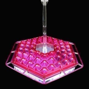 A pink tray with a clear base and a light