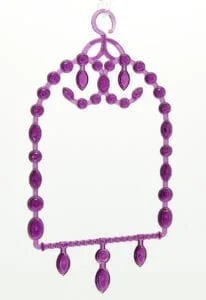 A purple necklace with beads hanging from it.
