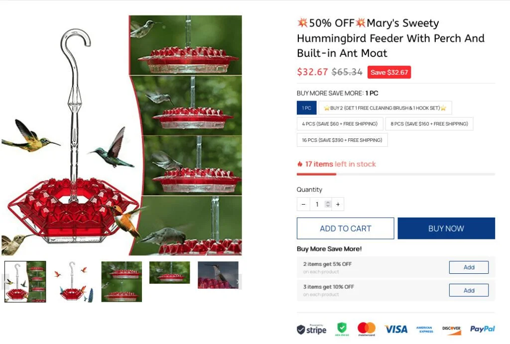 A hummingbird feeder with built-in ant moat is on sale for $ 1 3. 4 7